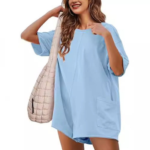 Levoire | Dos nu décolleté d'été Combinaison à col en V short Bleu clair
