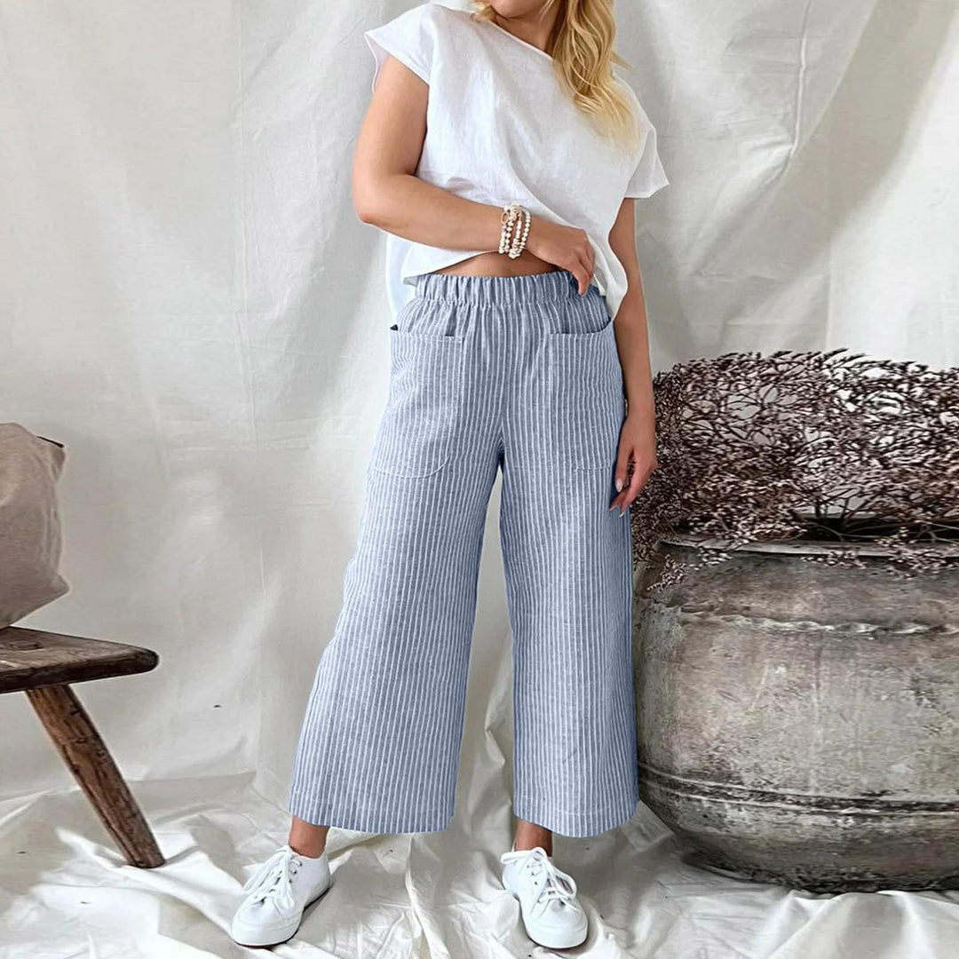 Levoire | Pantalon Large Rayé Confortable Pour Femmes Bleu