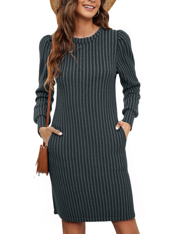 Robe pull femme avec tricot à côtes décontracté et élégantes manches bouffantes Levoire