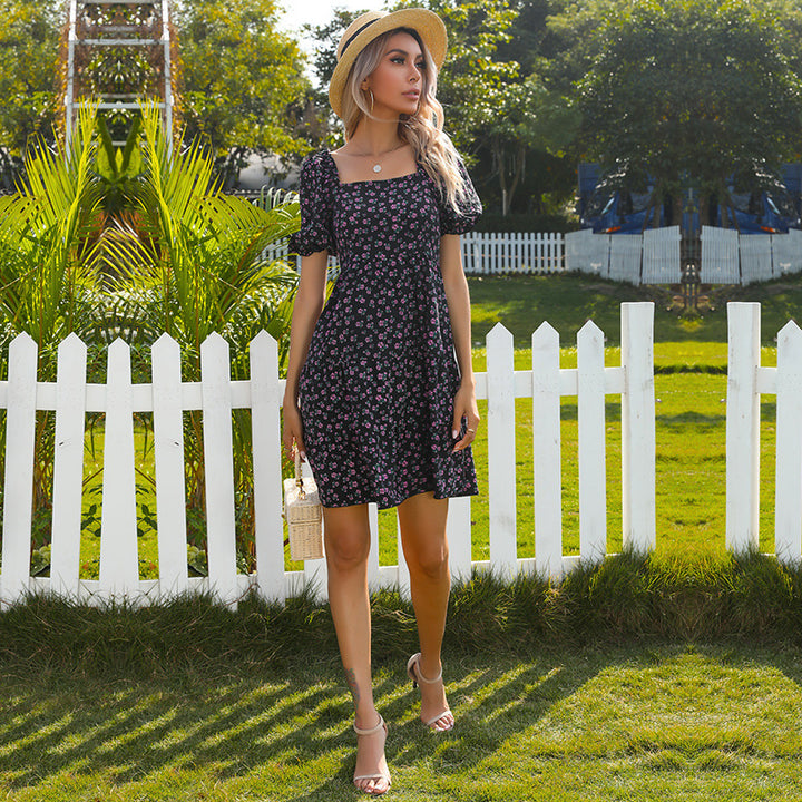 Robe florale rétro pour femmes avec larges manches bouffantes et jupe volumineuse Levoire
