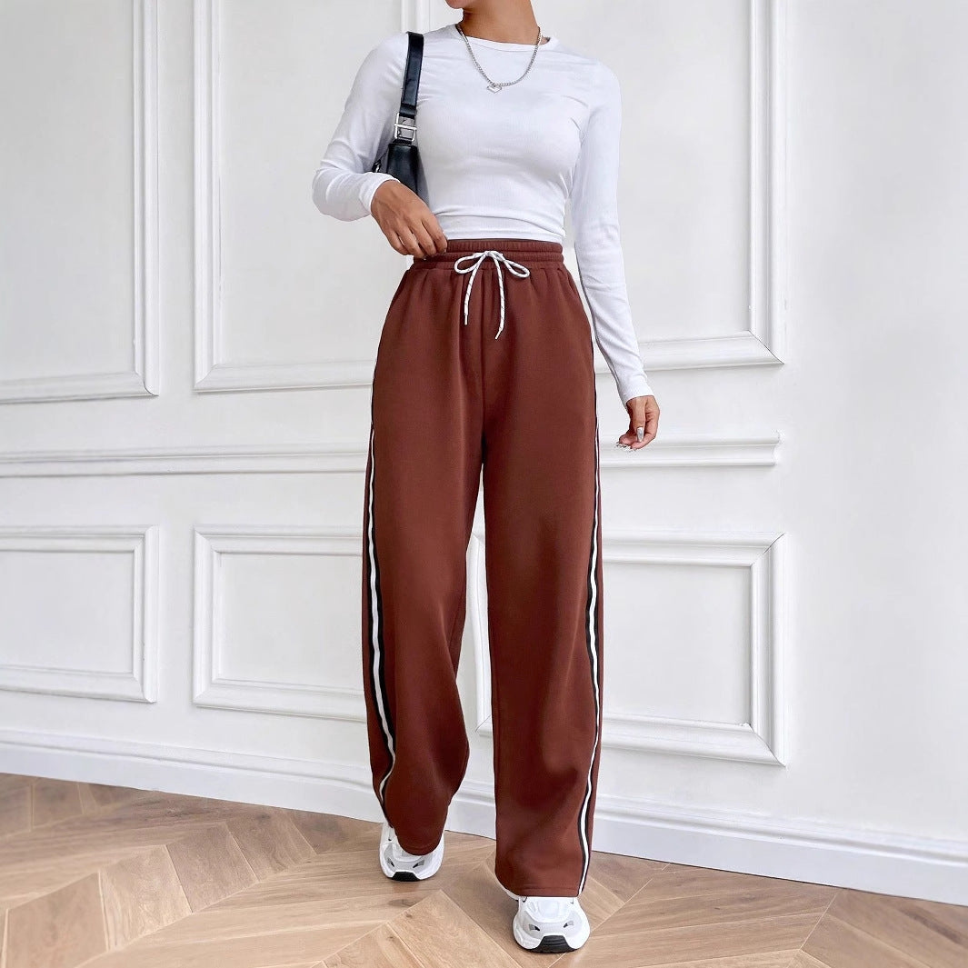 Pantalons de jogging décontractés pour femmes avec jambes larges et bandes contrastées Levoire