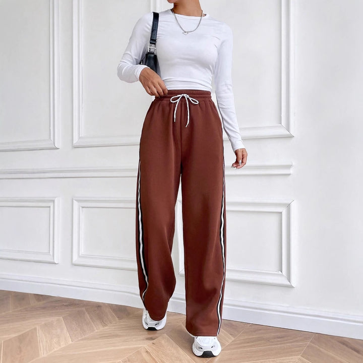 Pantalons de jogging décontractés pour femmes avec jambes larges et bandes contrastées Levoire