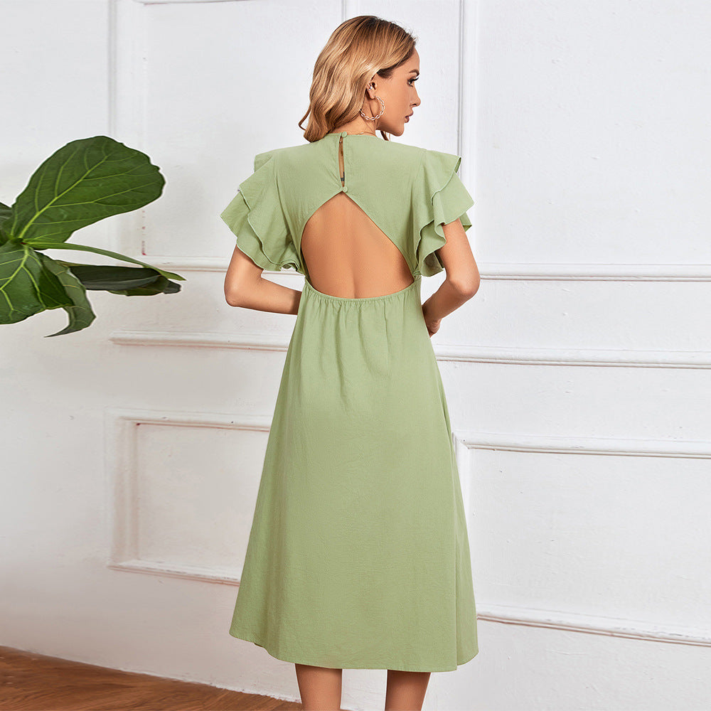Robe midi élégante pour femmes avec détails en volants et patte de boutonnage Levoire