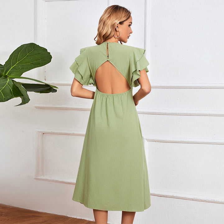 Robe midi élégante pour femmes avec détails en volants et patte de boutonnage Levoire