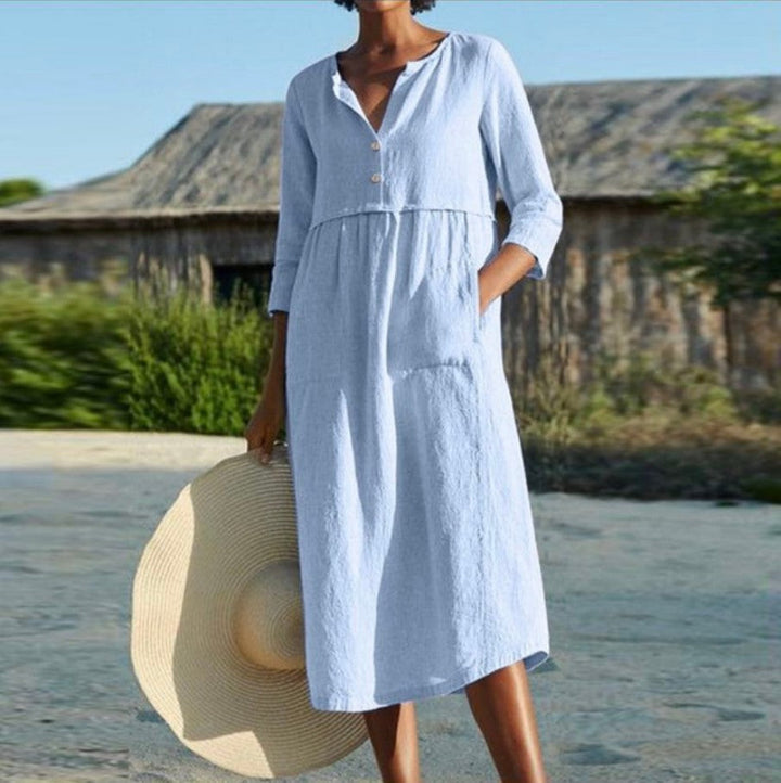 Levoire | Robe à sac Coton-lin À manches mi-longues Robe