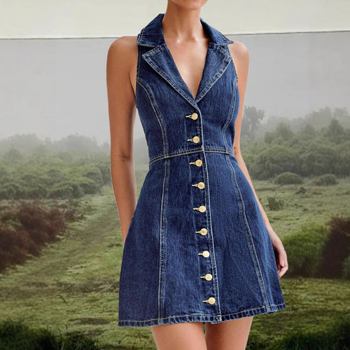Robe en denim pour femme avec col stylé et détails de boutons Levoire