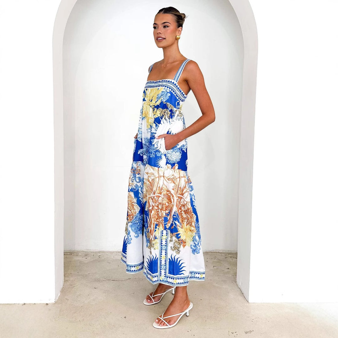Robe maxi pour femme avec un magnifique design floral et des bretelles étroites Levoire