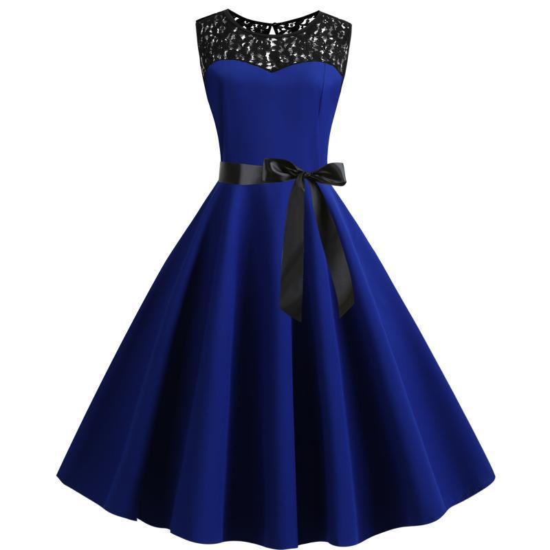 Robe vintage femme en A avec haut en dentelle et ceinture à nouer Levoire