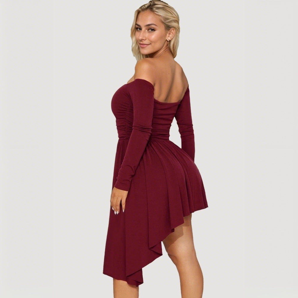 Robe midi femme dénudée des épaules avec ourlet asymétrique et manches longues Levoire