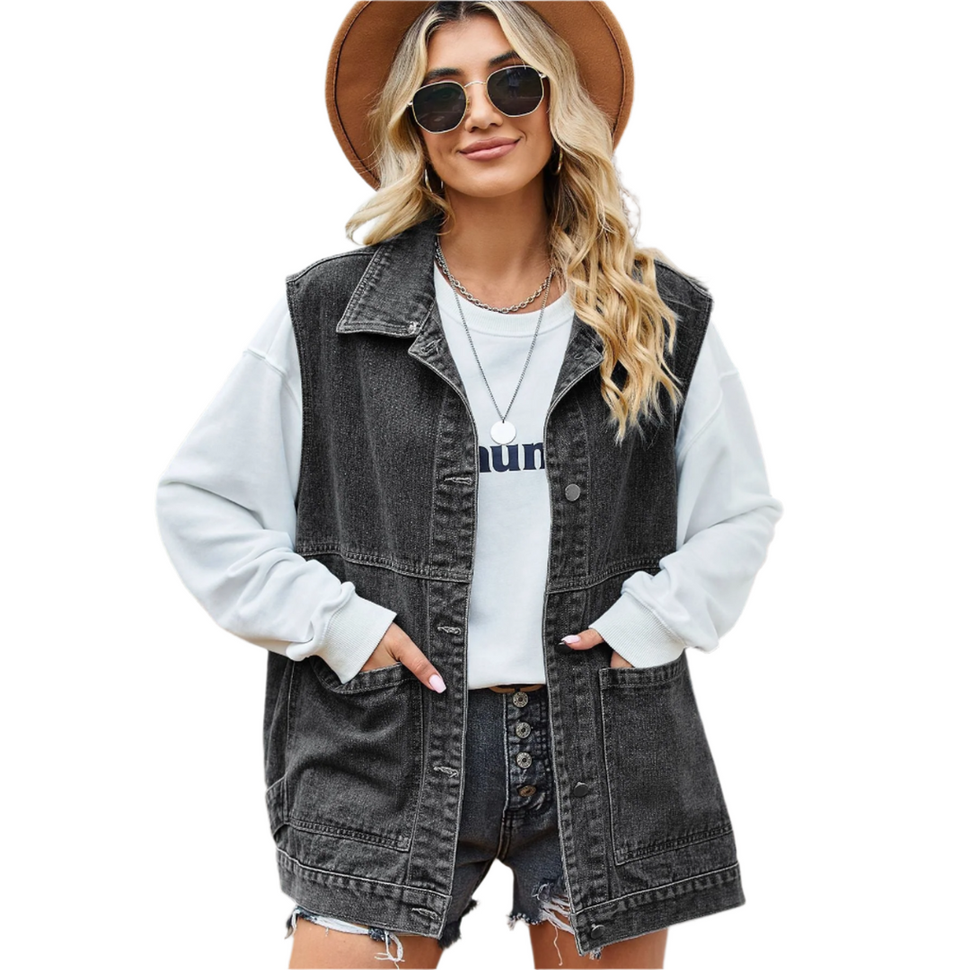 Levoire | Gilet En Denim Pour Femmes À Coupe Décontractée En Coton Gris foncé