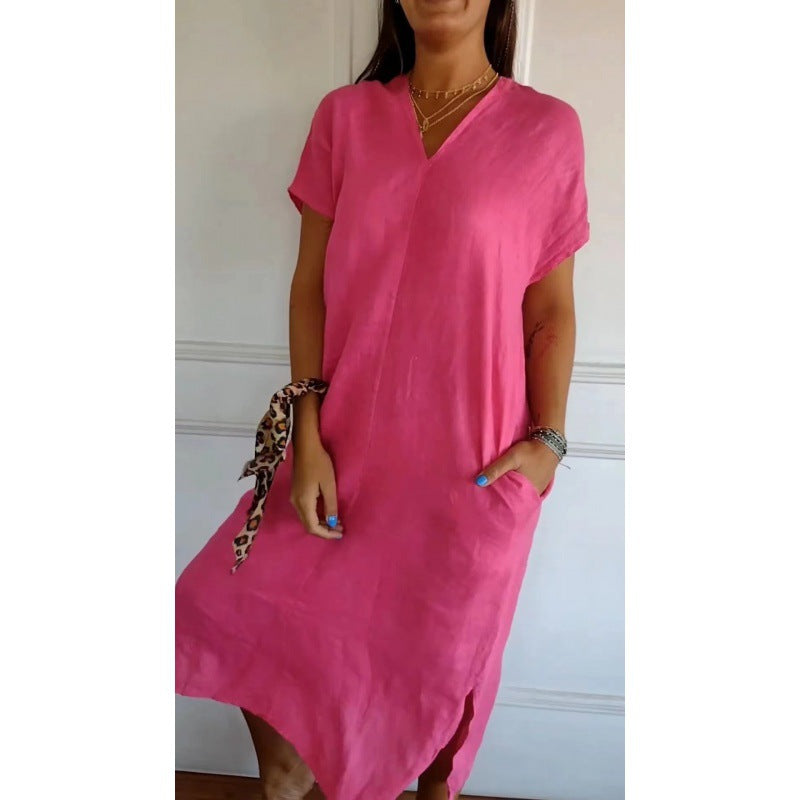 Levoire | Robe courte à encolure en V à manches courtes Rot