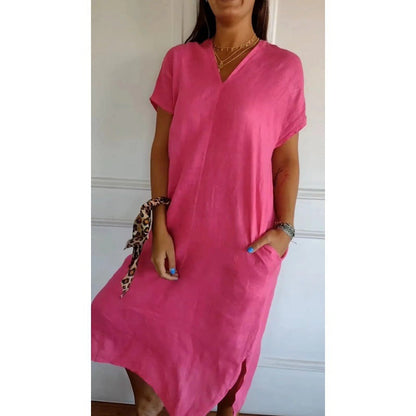 Levoire | Robe courte à encolure en V à manches courtes Rot