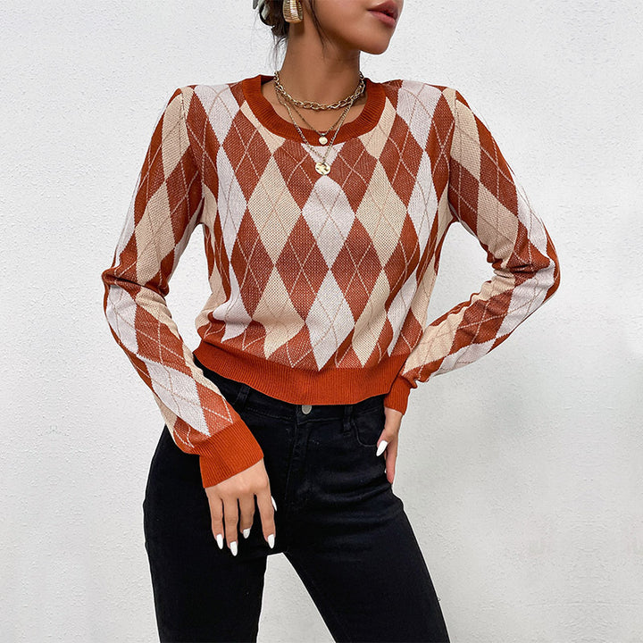 Pull en tricot à la mode pour femme avec motif en losange et coupe décontractée Levoire