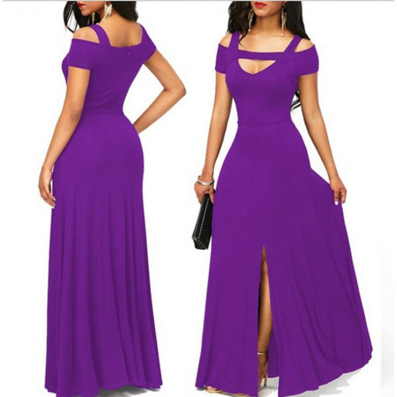 Robe maxi femme avec design dénudé des épaules et fente élégante Levoire