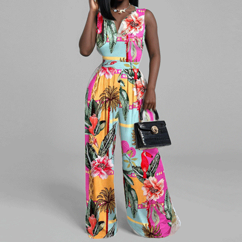 Femmes Combinaison Élégante avec Pantalon Large et Motif Floral Levoire