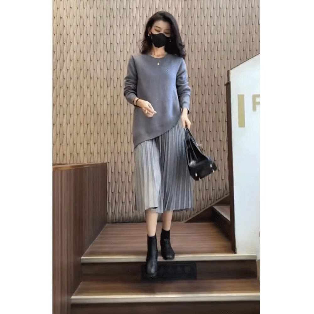 Levoire | Robe Tricot à Découpe sur le Côté Col Rond Tricot