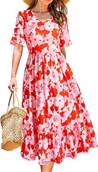 Robe midi pour femmes avec motif floral et ourlet à volants Levoire