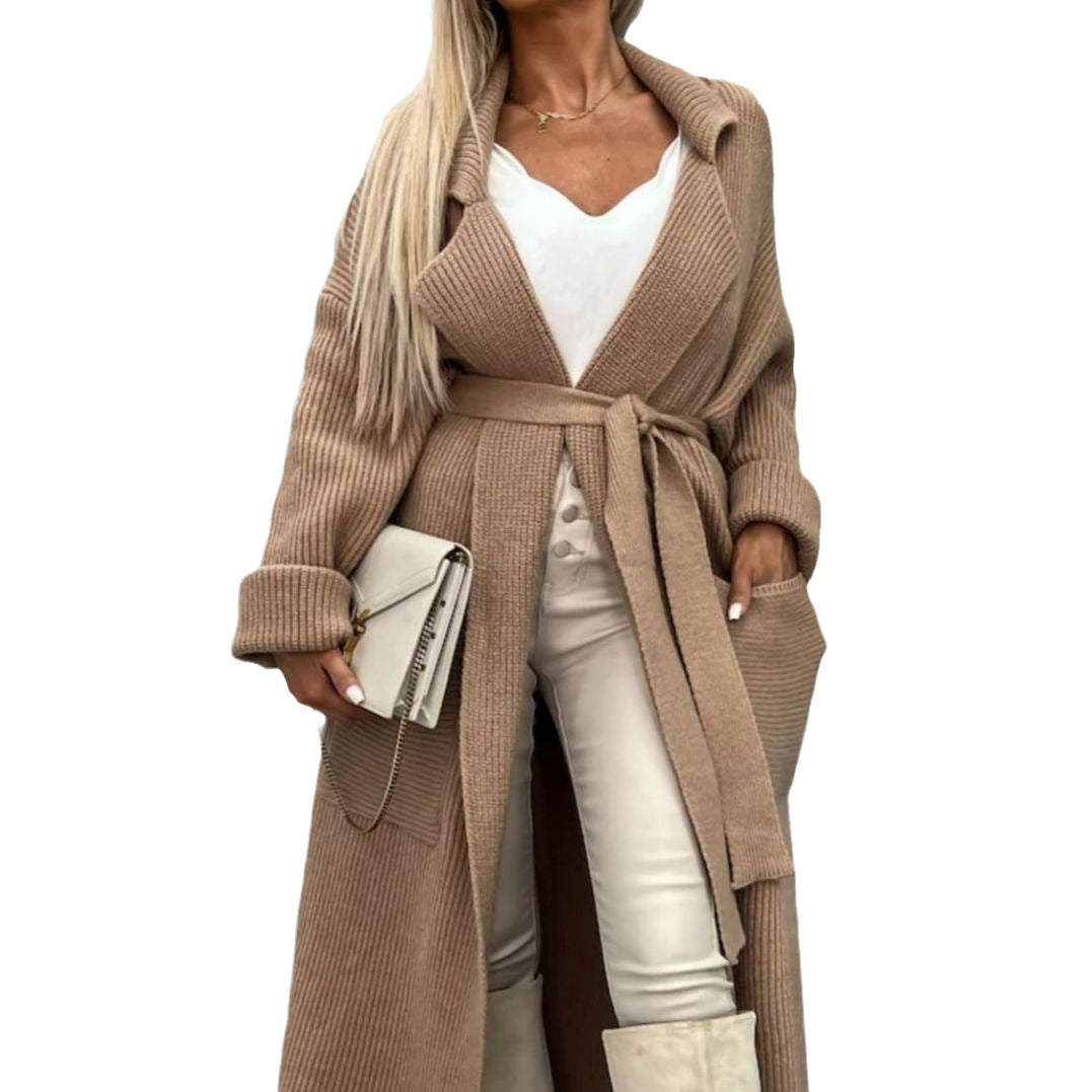Cardigan long pour femmes avec poches pratiques et ceinture à la mode Levoire
