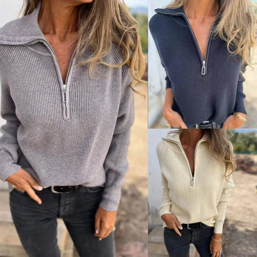 Pull en tricot élégant pour femme avec demi-zip et texture côtelée Levoire