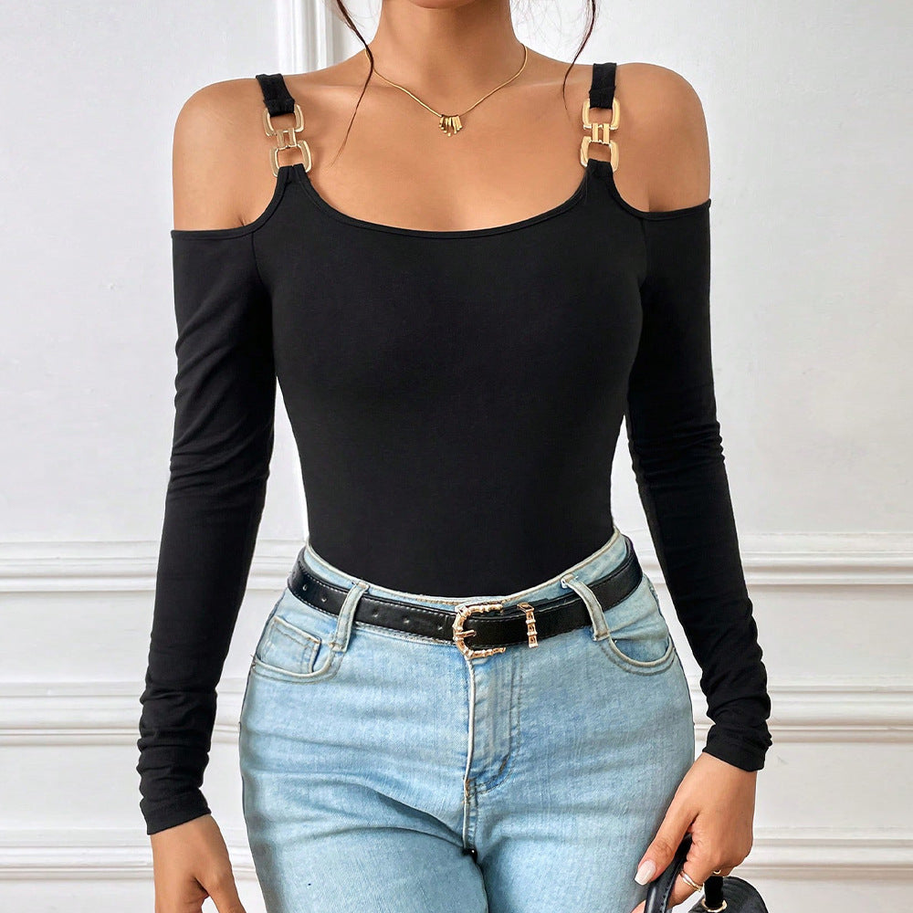 Body pour femmes avec design à épaules dénudées et fermoirs décoratifs Levoire