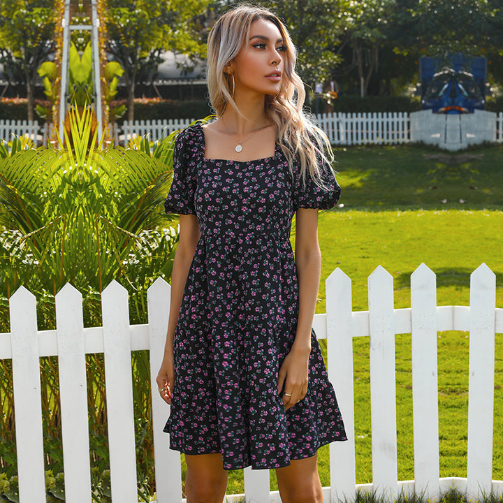 Robe florale rétro pour femmes avec larges manches bouffantes et jupe volumineuse Levoire