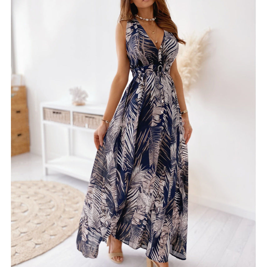 Robe maxi pour femme avec décolleté en V profond et ceinture élastique Levoire