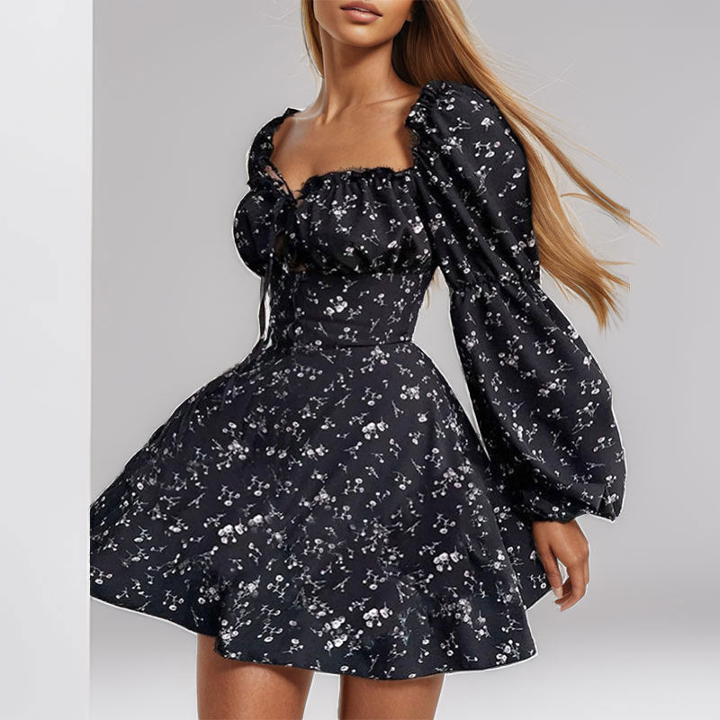 Robes florales pour femmes avec des manches bouffantes et un décolleté en V subtil Levoire