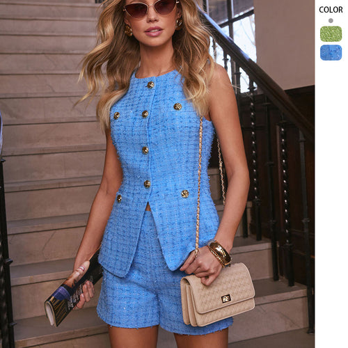 Ensemble élégant en tweed pour femmes avec blazer chic et short Levoire