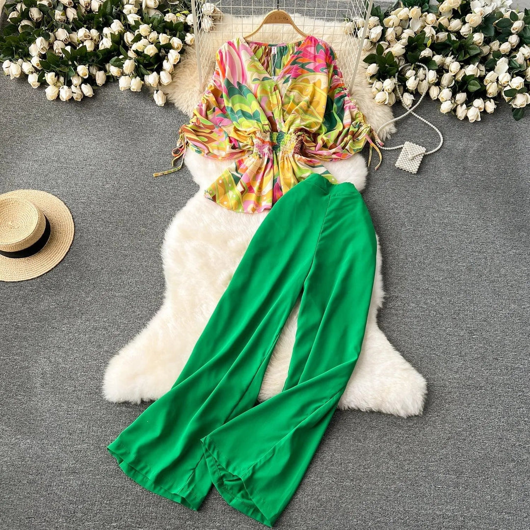 Levoire | Ensemble à deux pièces avec un pantalon ample Jaune et vert Taille libre