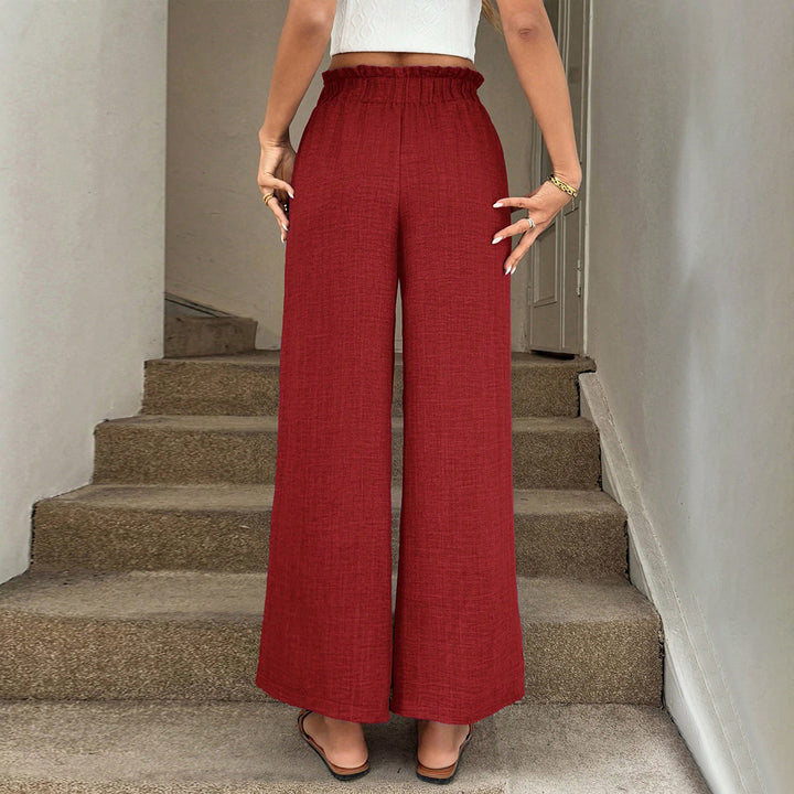 Pantalons en tissu large décontractés pour femmes avec taille élastique et ceinture à nouer Levoire