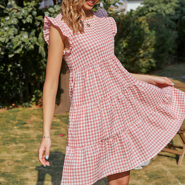 Robe à carreaux sans manches pour femmes avec jupe évasée Levoire