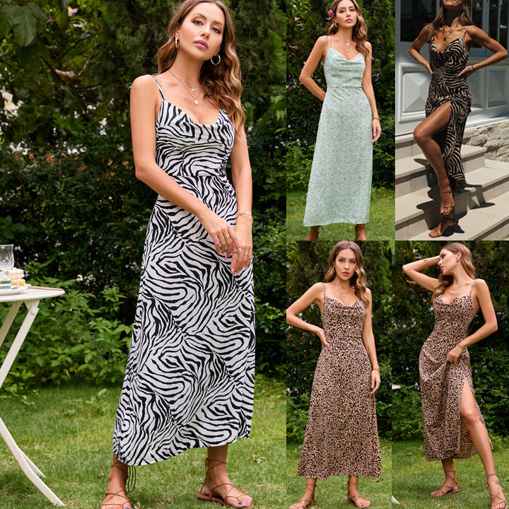 Robe maxi femmes avec imprimé zèbre et fente haute Levoire
