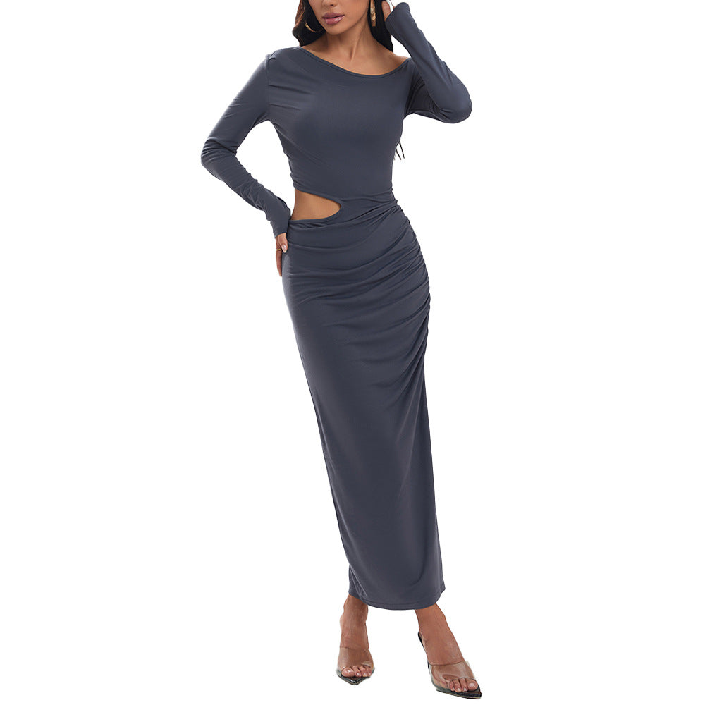 Robe maxi pour femme avec des détails de volants sur les côtés et un drapé élégant Levoire