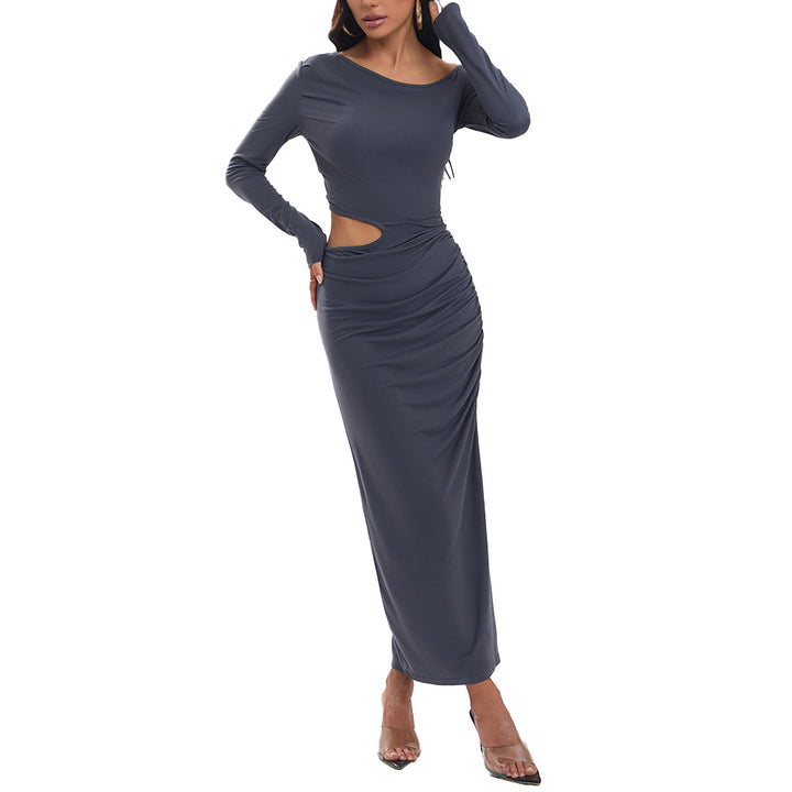 Robe maxi pour femme avec des détails de volants sur les côtés et un drapé élégant Levoire