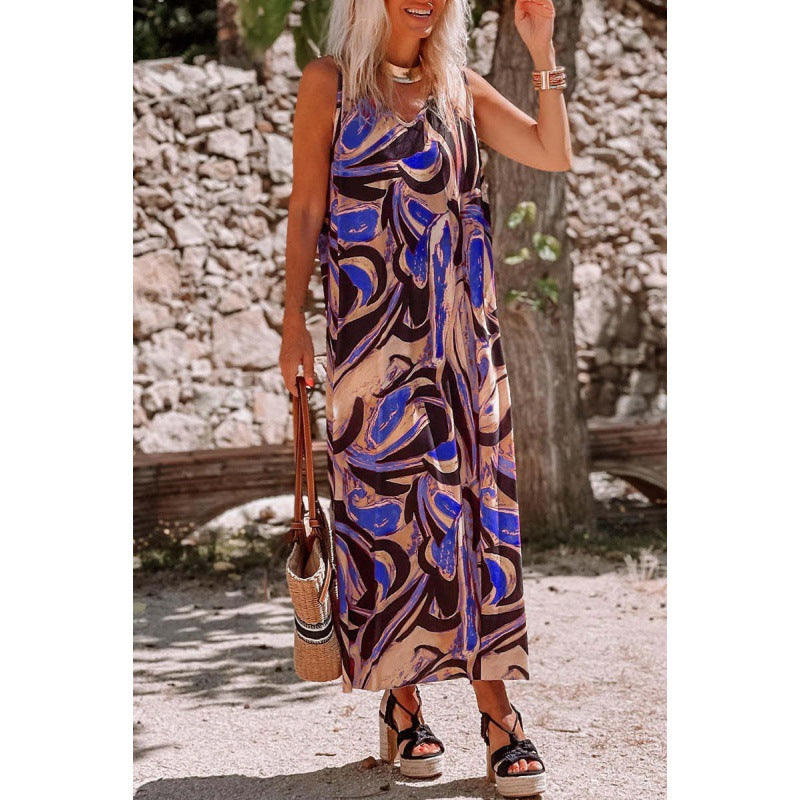 Levoire | Robe loose sans manches imprimée relaxante pour femmes Bleu