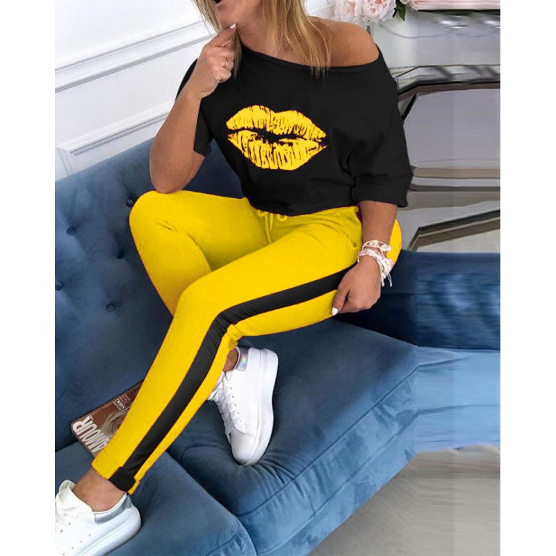 Sweatshirt à motif lèvres pour femmes et leggings sportifs Levoire
