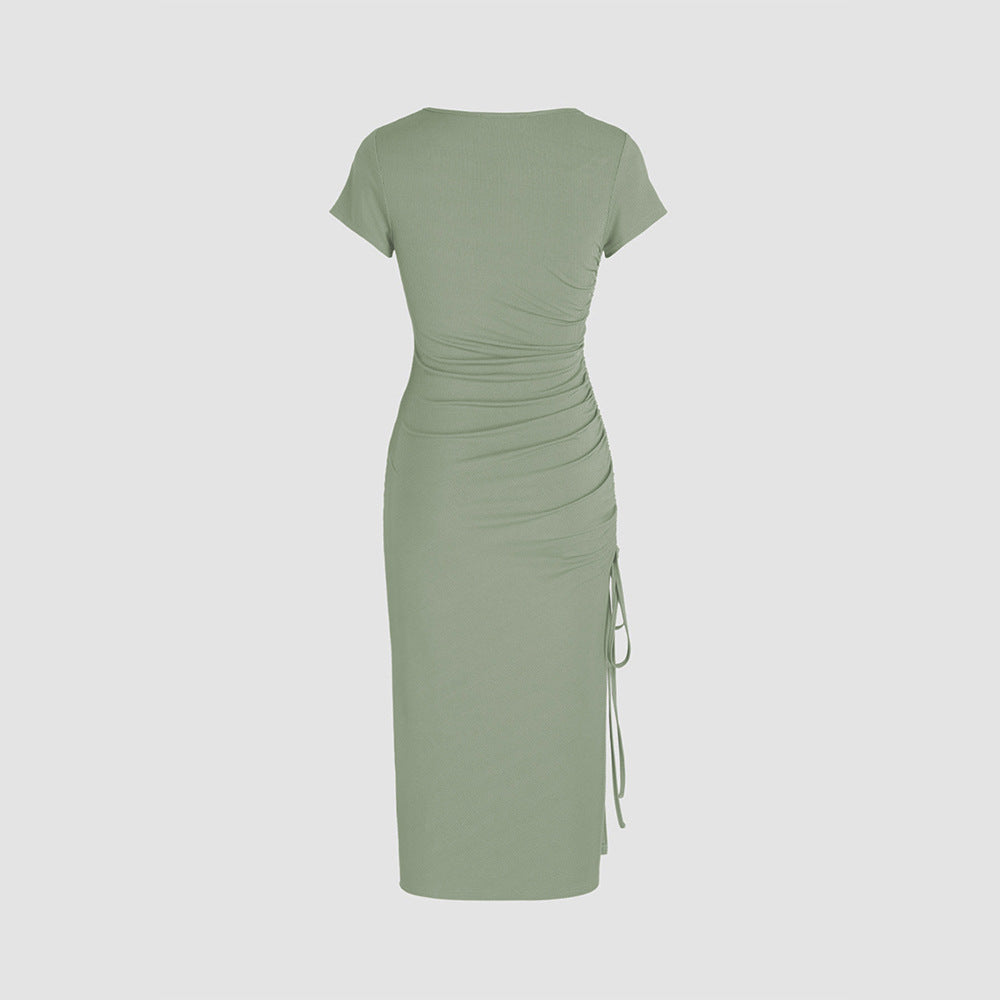 Robe midi ajustée pour femme avec fente latérale et détails froncés Levoire