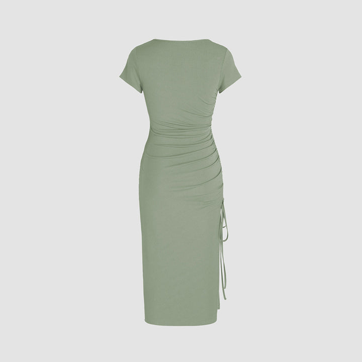 Robe midi ajustée pour femme avec fente latérale et détails froncés Levoire