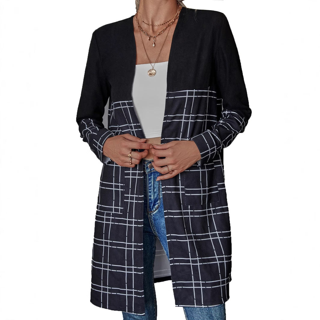 Blazer long pour femmes avec motif à carreaux graphiques Levoire