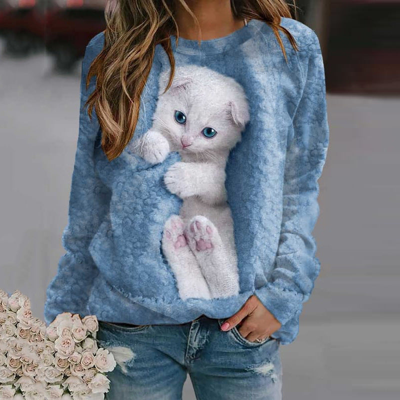 Sweatshirt pour femmes avec motif de chat mignon Levoire