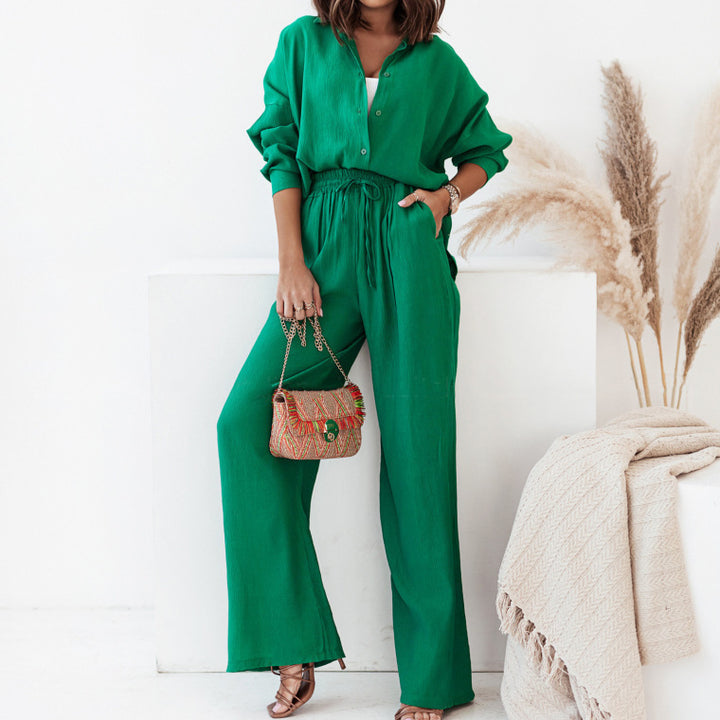 Ensemble décontracté femme deux pièces avec chemise douce et pantalon confortable Levoire