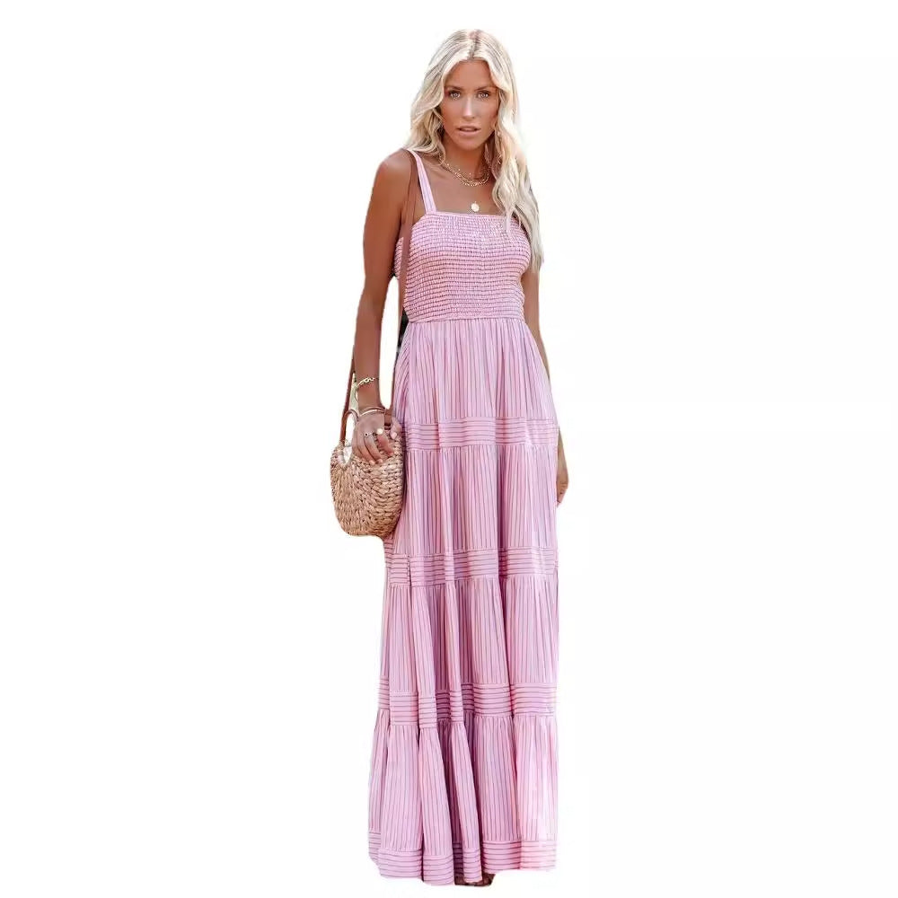 Robe maxi longue pour femme, légèrement évasée, avec fronces et bretelles spaghetti Levoire