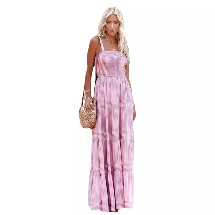 Robe maxi longue pour femme, légèrement évasée, avec fronces et bretelles spaghetti Levoire