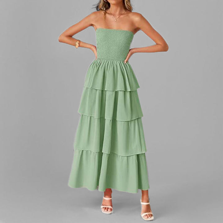 Robe maxi femme avec design à épaule dénudée et jupe volumineuse à volants Levoire