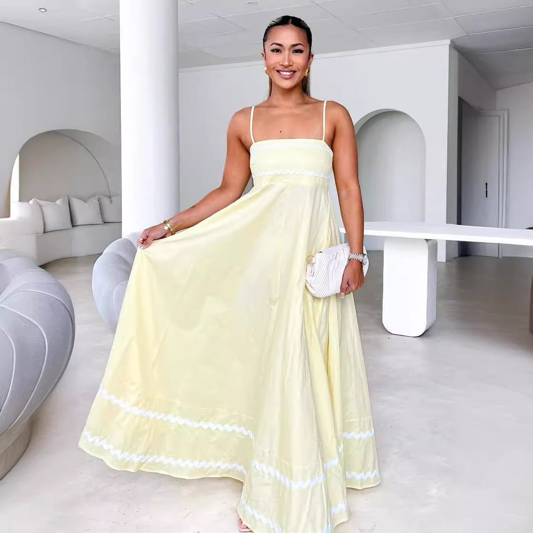 Robe maxi d'été pour femmes en coupe A-line élégante avec des ornements décoratifs sophistiqués Levoire