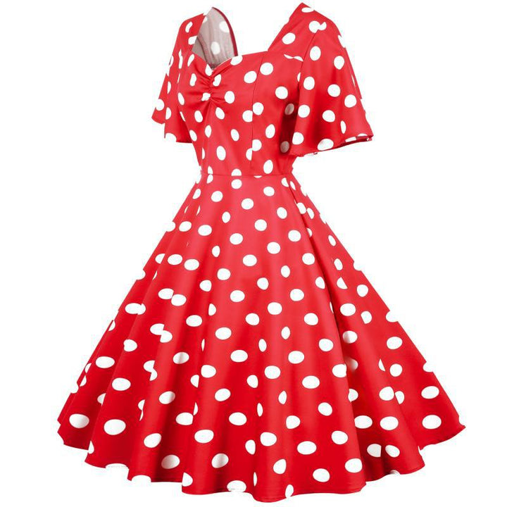 Robe Rockabilly pour femmes avec un motif amusant à pois et un ourlet flottant Levoire