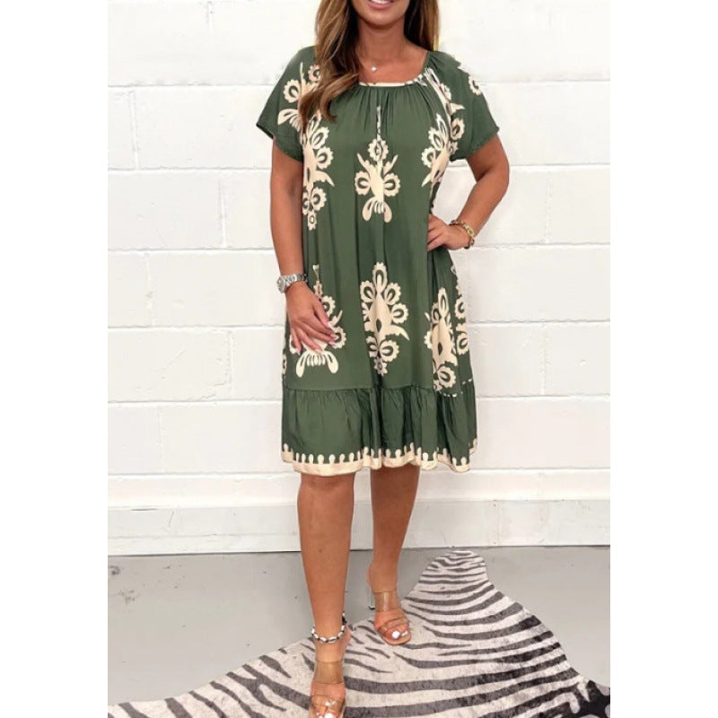 Levoire | Chic Été Fleurie Robe à Manches Courtes Vert