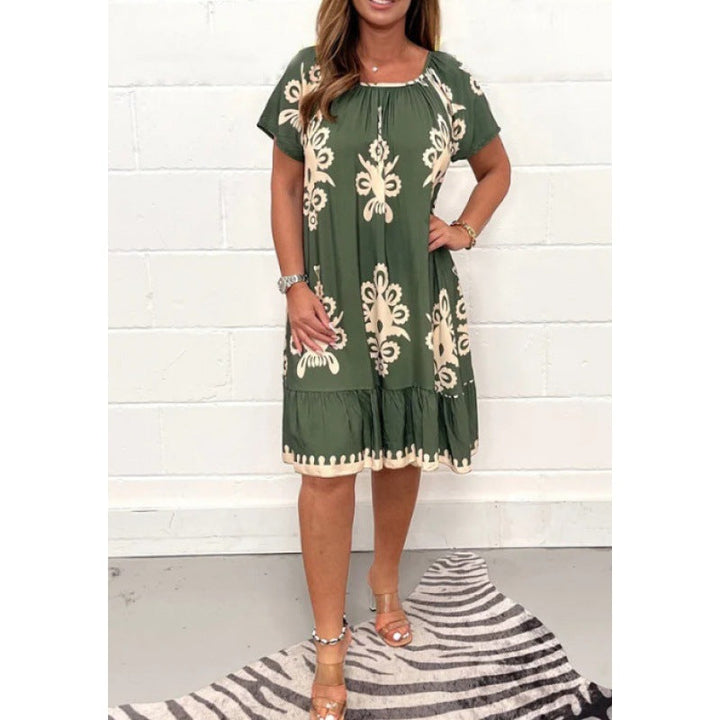 Levoire | Chic Été Fleurie Robe à Manches Courtes Vert