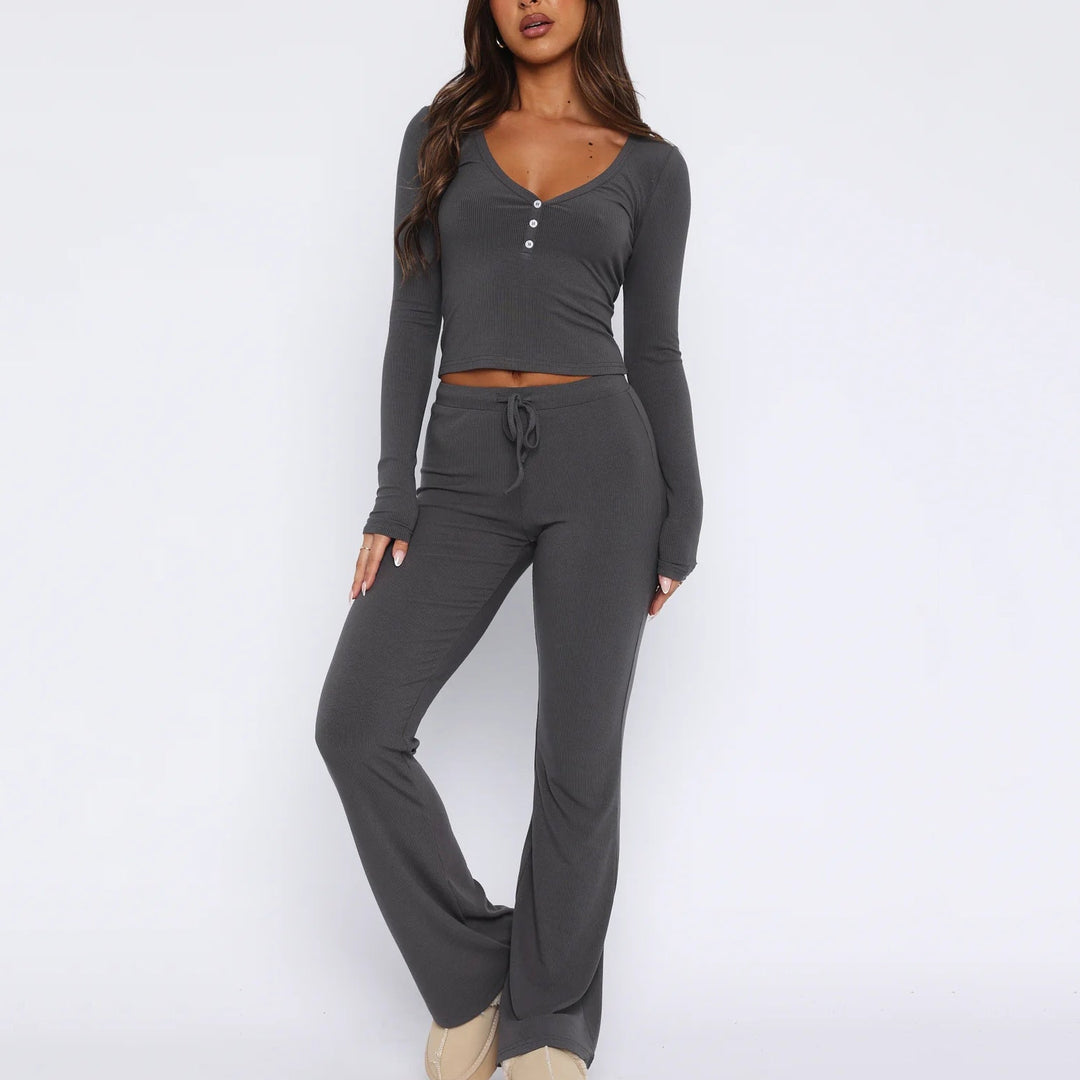 Levoire | Top confortable Pantalons longs Ensemble en deux pièces en soie Gris foncé