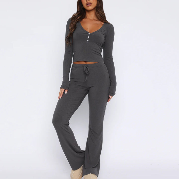 Levoire | Top confortable Pantalons longs Ensemble en deux pièces en soie Gris foncé